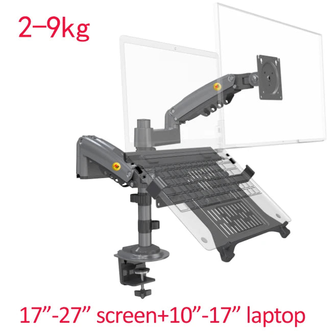NB H180 FP-2 17"-27" LCD TV monitor desk Holder +10"-17" laptop notebook mount Gas Spring Full Motion 2-12kg dual arm clamp hole