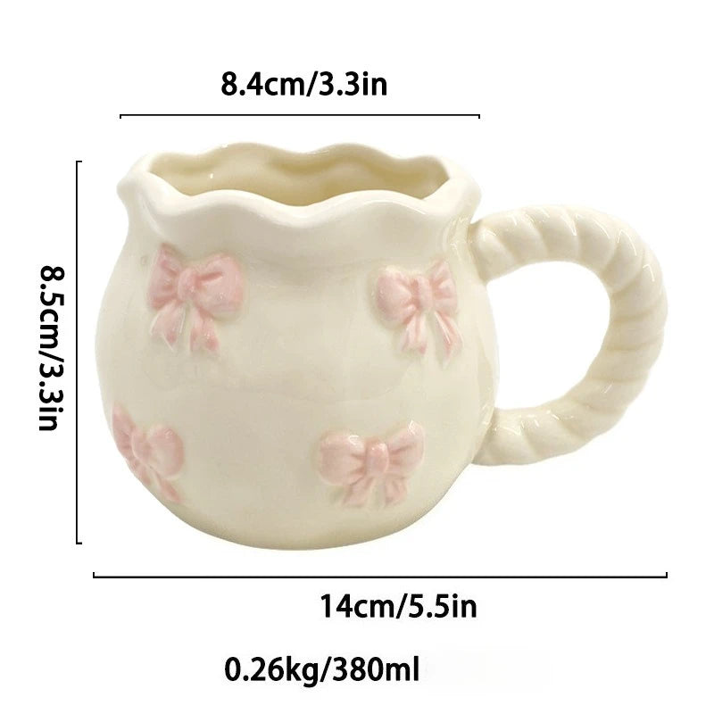 Hand-held bowknot coffee cup, afternoon tea ceramic cup, cute mug