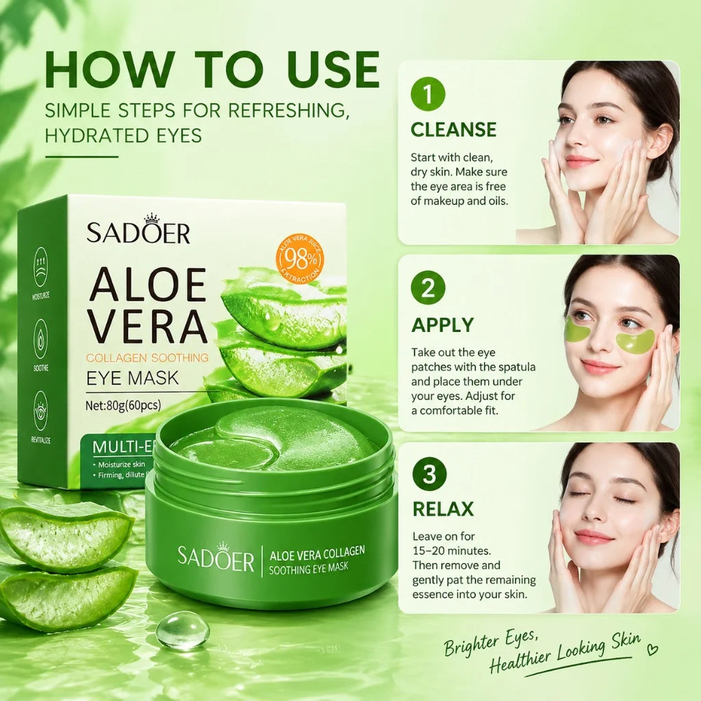 60pcs Aloe Collagen Eye Care Patches Fade Eye Bags Dark Circles Smooth Fine Lines Hydrate Nourish Refresh Delicate Eye Skin Tone