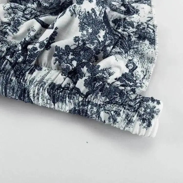 Retro Ink Shirt Three-piece Shorts Suit Women's Summer Casual Long Sleeve Button Print Fashion Shirt With Shorts Suit BX98