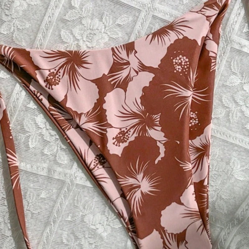Bikini Women's Summer Slimming Concealing Casual Floral Durable High Elasticity Vacation Style Swimming Sports Split Swimsuit