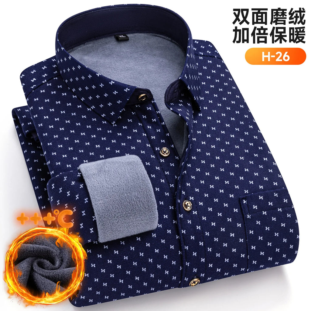 Autumn Winter New Fleece Plaid Shirt For Men Business Thickened Warm Double-sided Fleece Casual Non-ironing Fashion Check Shirts