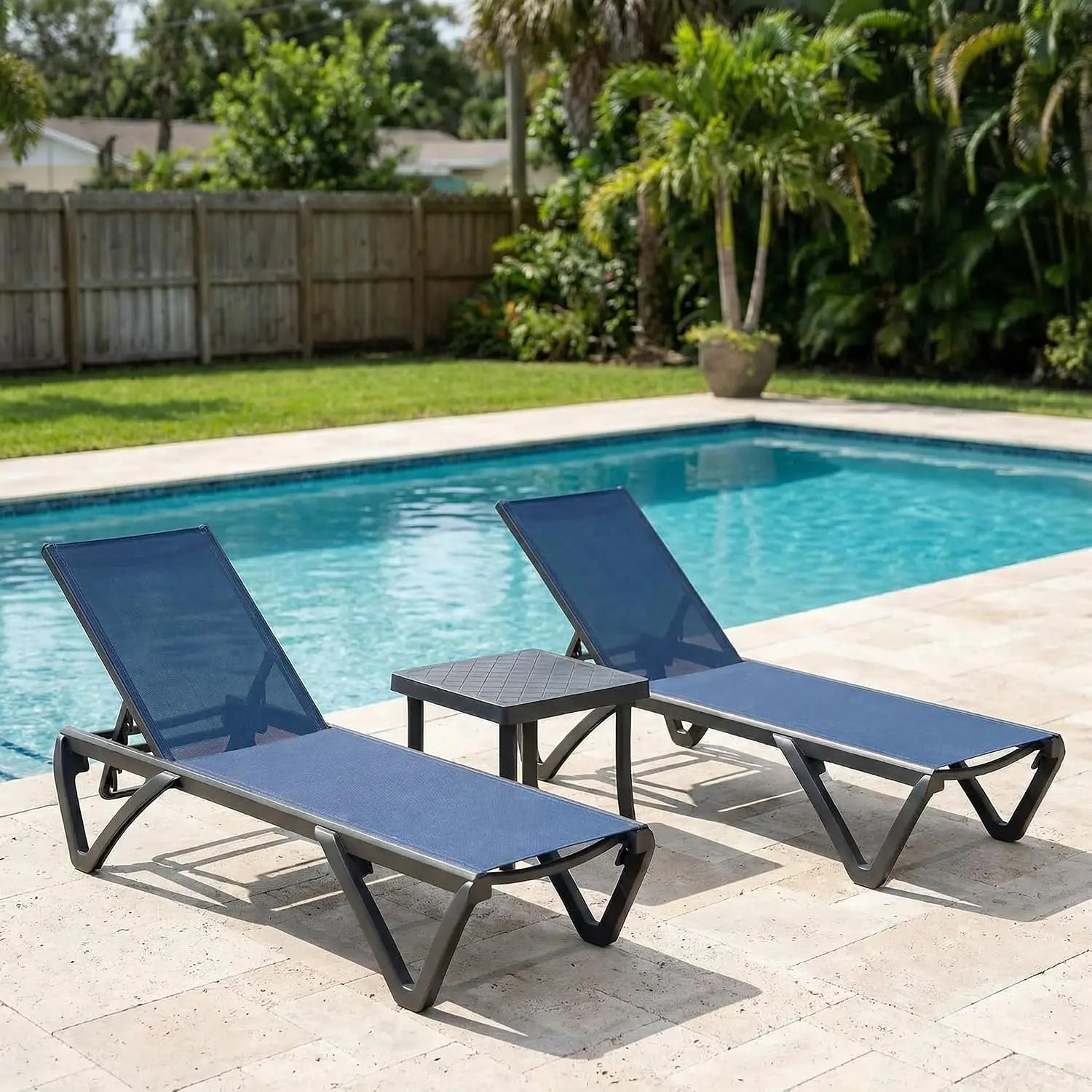 Aluminum Chaise Lounge with Side Table, 5-Position Adjustable Backrest & Wheels, All-Weather Outdoor Patio Furniture, Customized