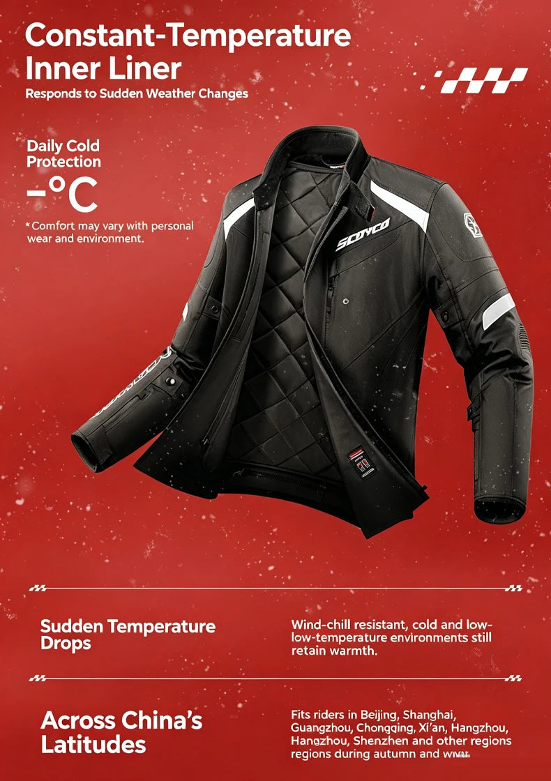 Scoyco Motorcycle Jacket Winter Waterproof Windproof CE1 Anti Fall Detachable Thermal Liner Reflective Motorbike Riding Jacket