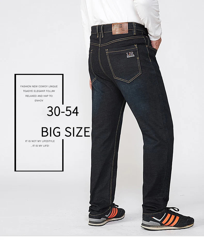 Extra Large Size 56 Men's Jeans High Waist Straight Denim Pants Male Stretch Classic Autumn Winter Super Plus Big 50 52 54 10XL