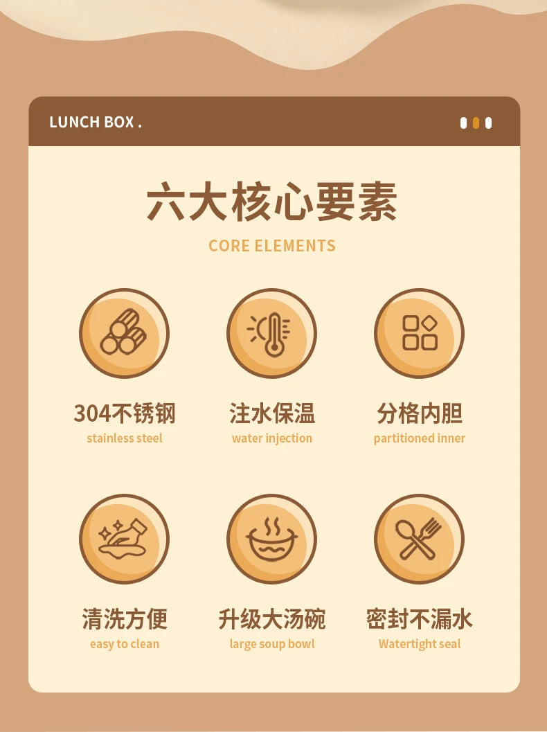 Portable Insulated Stainless Steel Lunch Box for Office Workers And Students Sealed Bento with Microwave Heating Food Container