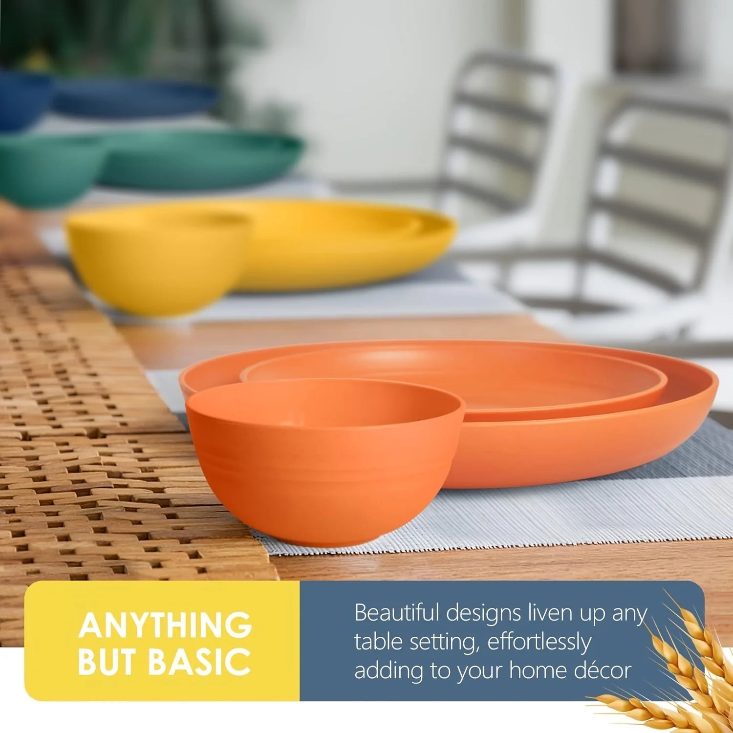 32-Piece Kitchen Plastic Dinnerware Set, Service For 8, Dinner Plates, Dessert Plate, Cereal Bowls, Cups, Unbreakable