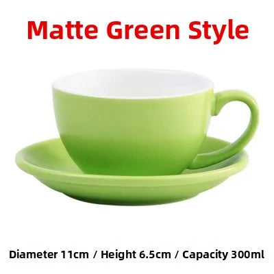 European Style Matte Latte Cup Ceramic Cappuccino Cup Large Mouth Coffee Cup Plate Set Handmade Craftsmanship 300ml