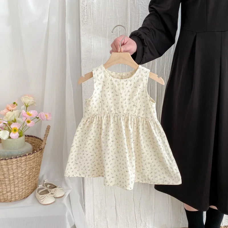 2025 Kids Clothes Summer Solid Dress Baby Girls Cotton Clothes Sleeveless Floral Dresses Children'S Vestidos Casual Clothing