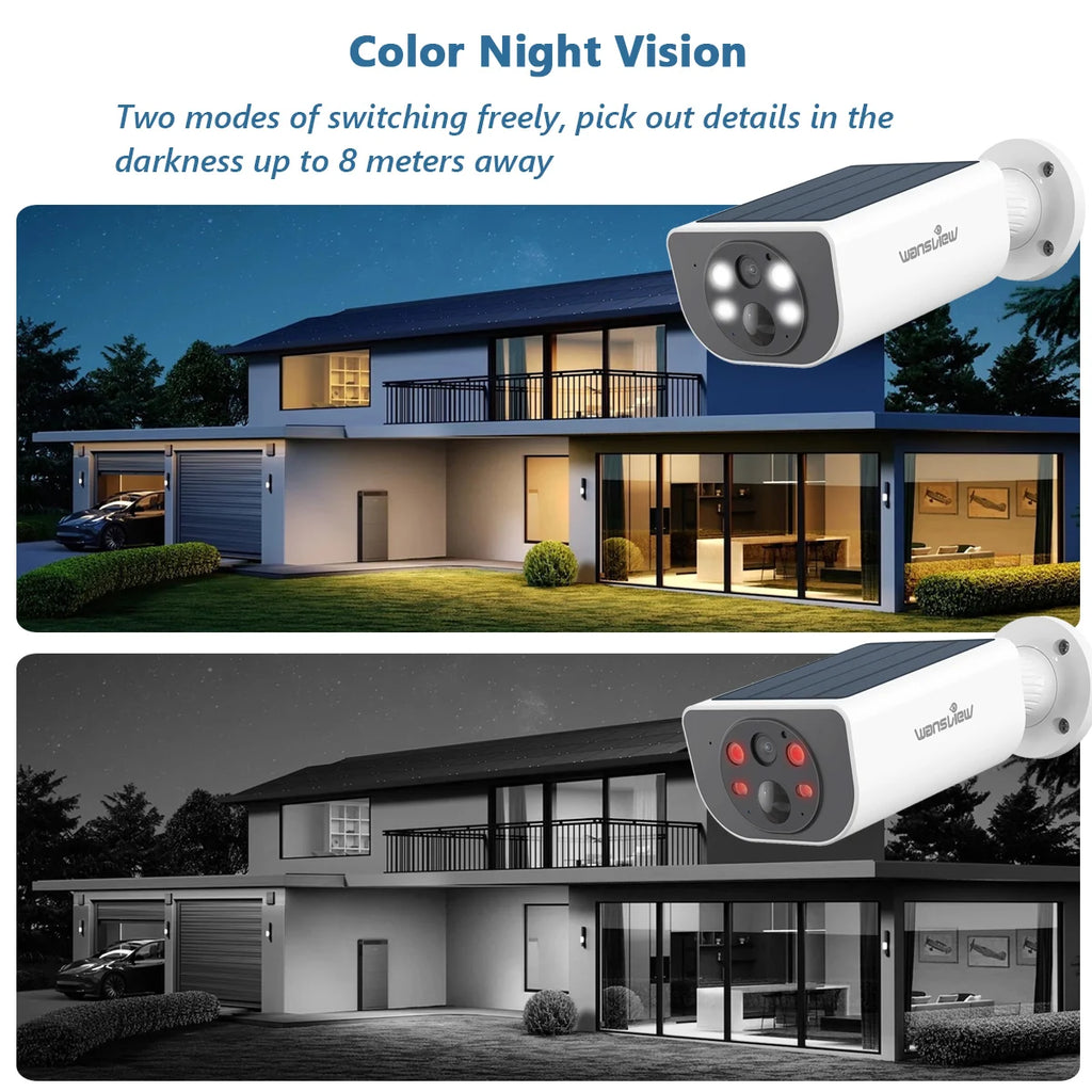 Wansview 2K Outdoor Wireless WIFI Camera 2.4G 3MP Battery Solar Security Camera Floodlight Color Night Vision Local Alarm
