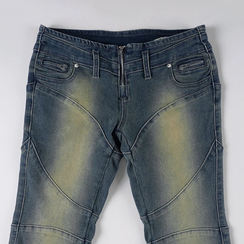 SUCHCUTE Fashion Vintage Low-Waisted Jeans for Women Y2K Streetwear Slim Denim Pants Retro Grunge Skinny Jeans All Match Clothes