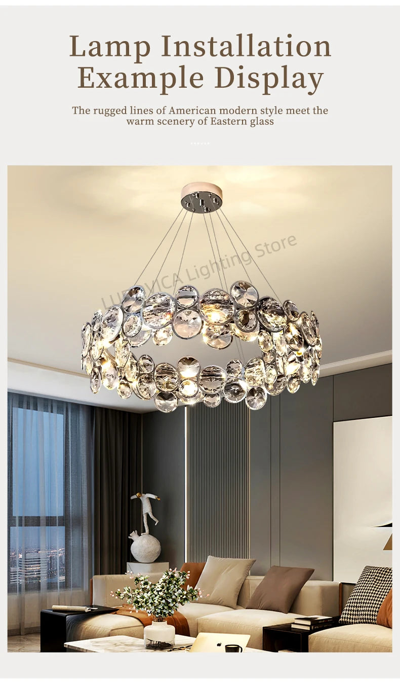Modern Crystal Chandelier Luxury Villa Living Room Bedroom Dining Room Kitchen Modern LED Ceiling Hanging Lamp