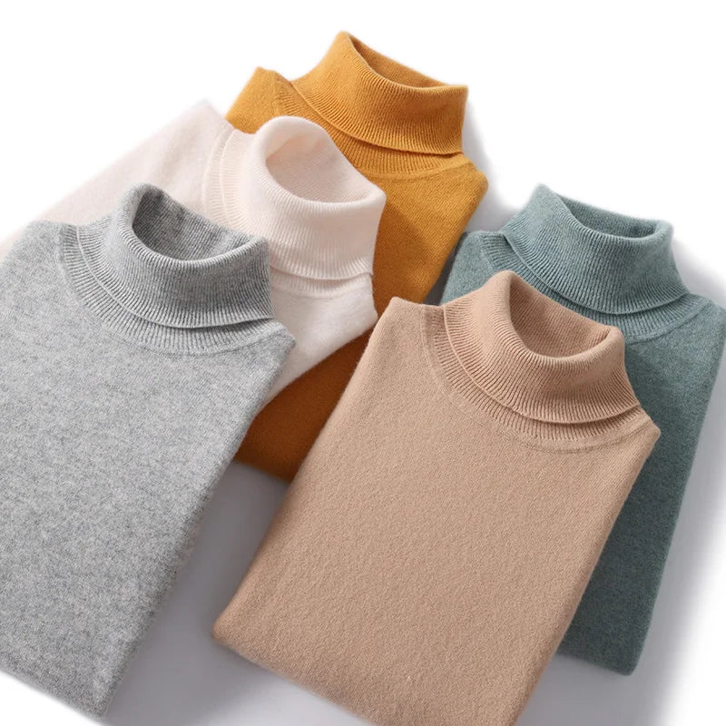 Men Turtleneck Cashmere Pullover 100% Pure Wool Knitwear Sweater Basic Solid Smart Casual Jumper Male Tops Autumn Winter