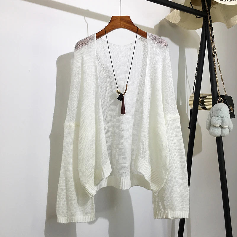 Sheer Crochet Knit Cardigan for Women Cover Up Long Sleeve Open Front Sweater Casual Knitwear Beach Outfit