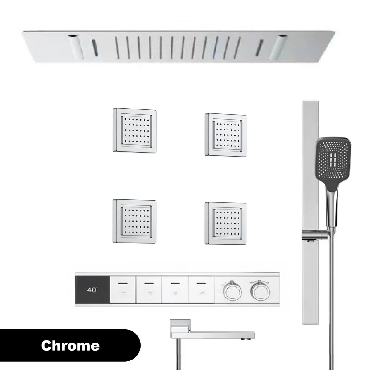 Luxury Bathroom Ceiling Embedded Rain Shower Head LED Digital Display Thermostatic Mixer Hot Cold Water Rainfall Shower System