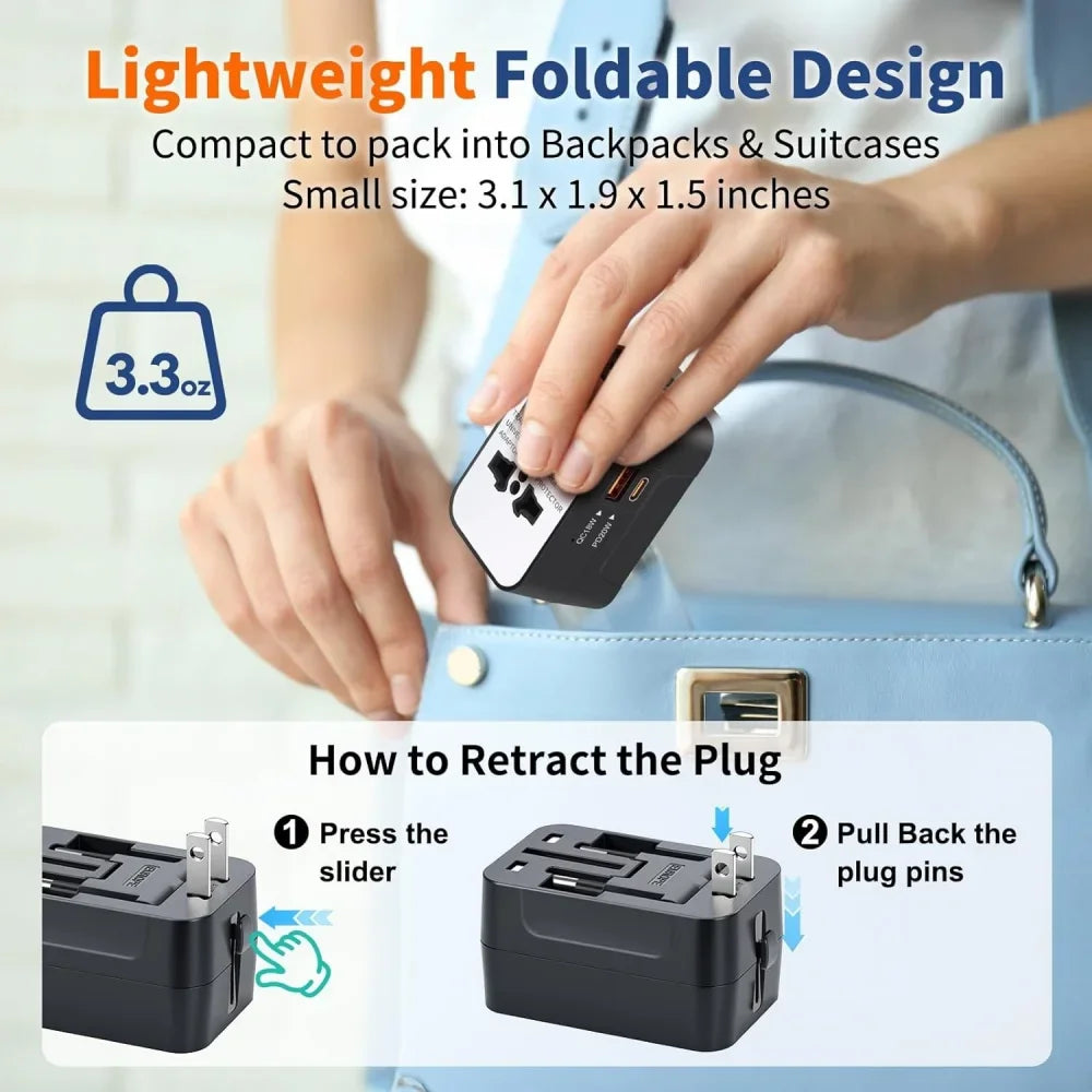 All-in-One Universal Travel Adapter USB A Type C Port Power EU UK US AU Power Charger Adapter Multifunctional Converter Socket