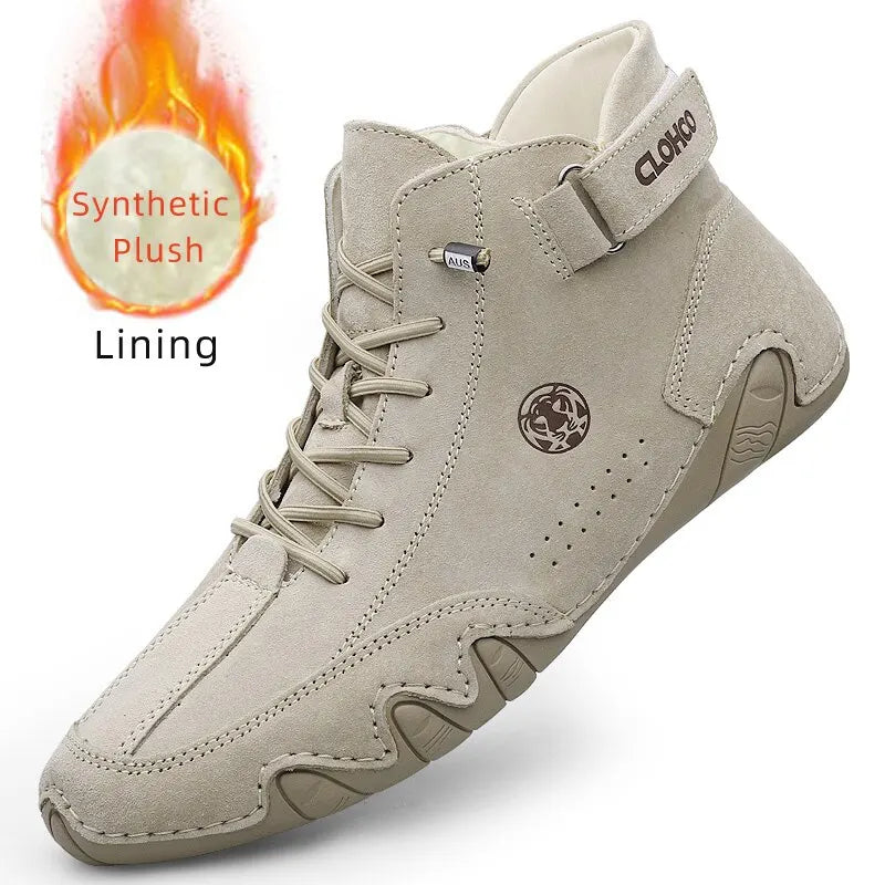 CLOHOO Men's Casual Ankle Boots Lace Up Walking Lightweight Comfortable Sneakers Motorcycle Outdoor Winter Warm Fashion Shoes