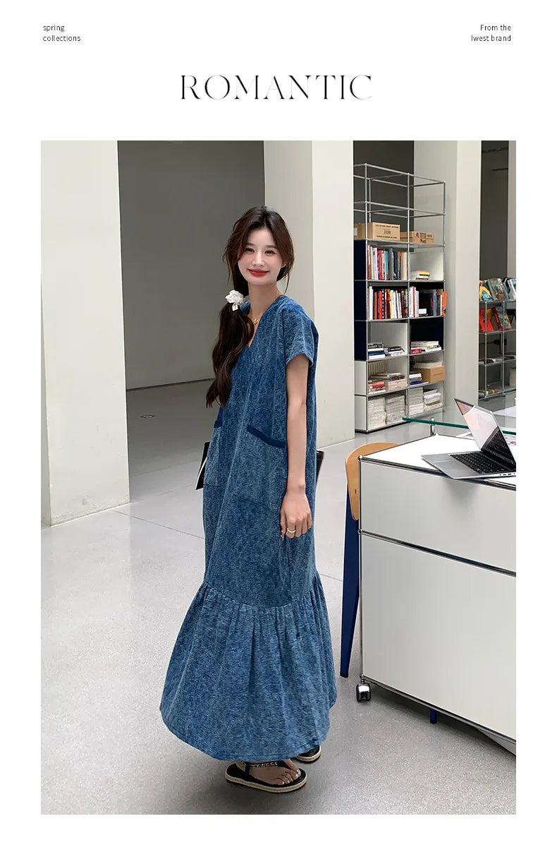 Retro Denim Dress Women's Summer Design Sense Fashion Loose Dress
