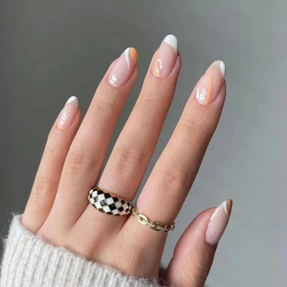 24Pcs/Set Blue Sky White Cloud Fake Nails Glue DIY Manicure Pattern Design False Nail French Stiletto Full Cover Nail Art Tools