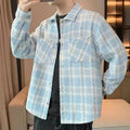 Men's Spring/Autumn/Winter Woolen Tweed Slim Fit Collarless Jacket with Color Blocking Design for a Youthful Look