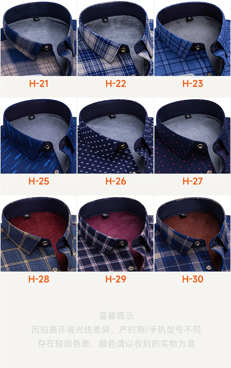 Autumn Winter New Fleece Plaid Shirt For Men Business Thickened Warm Double-sided Fleece Casual Non-ironing Fashion Check Shirts