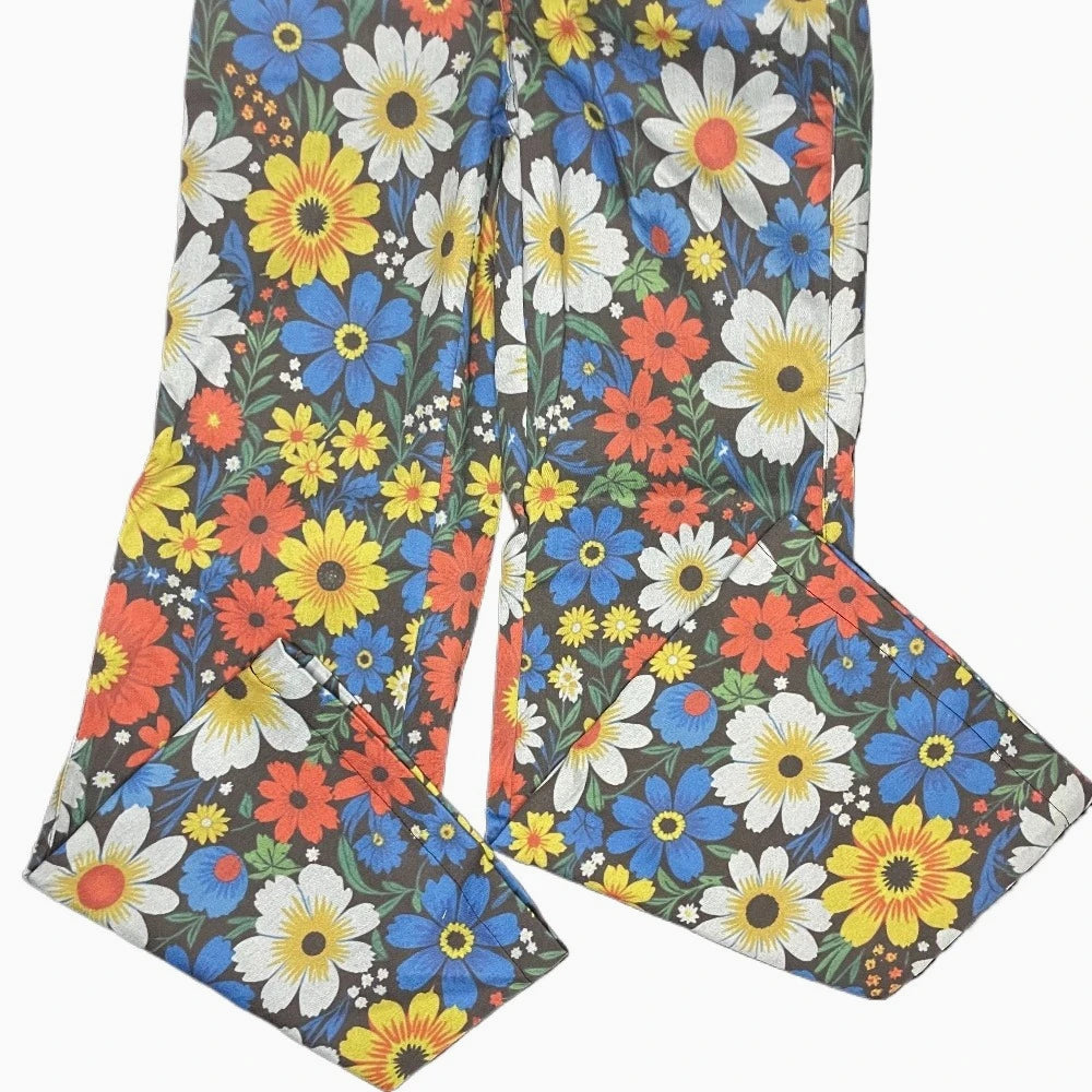 Pink Green Aztec Geometric Print High Waist Wide Leg Pants Cotton Casual Boho Trousers Vintage Women's Western Casual Trousers