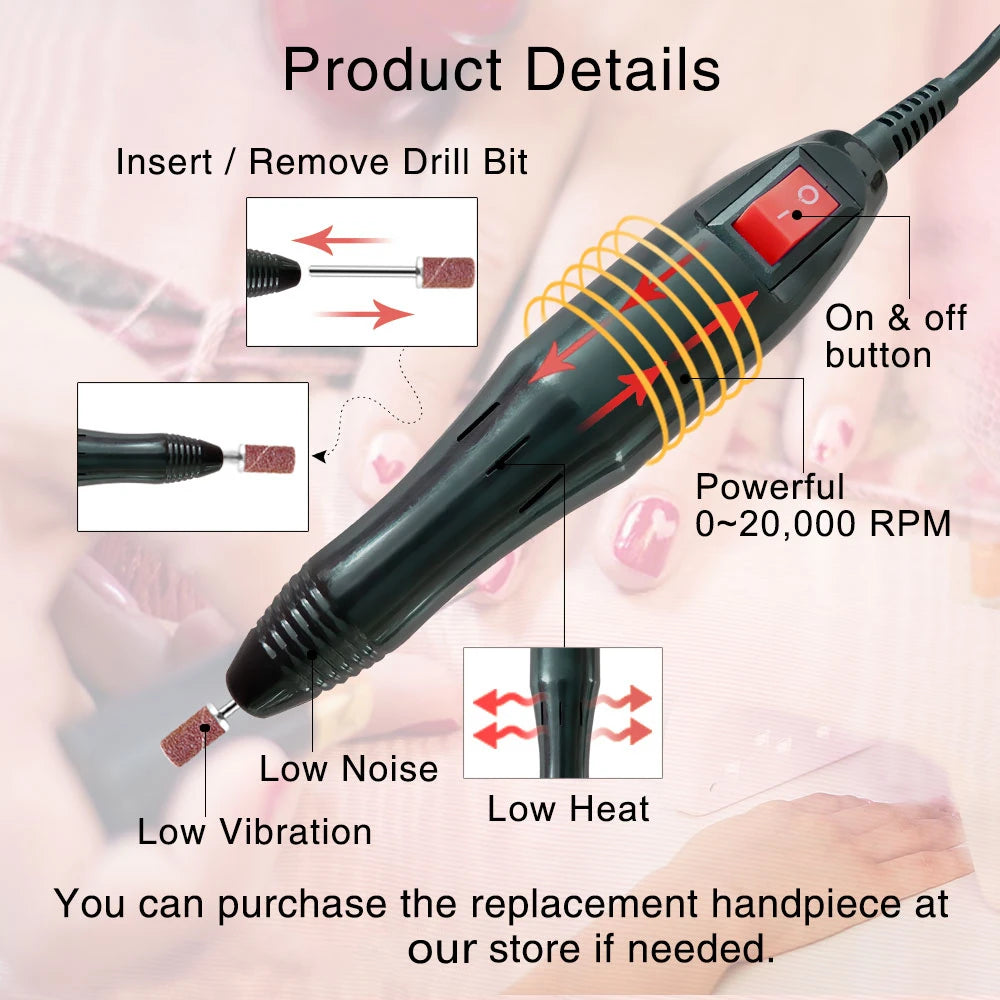 Nail Drill Machine Set Professional Nail Files Kit Drill Bits Gel Polish Remover Tools Cutters Menicure Pedicure Acrylic Nails