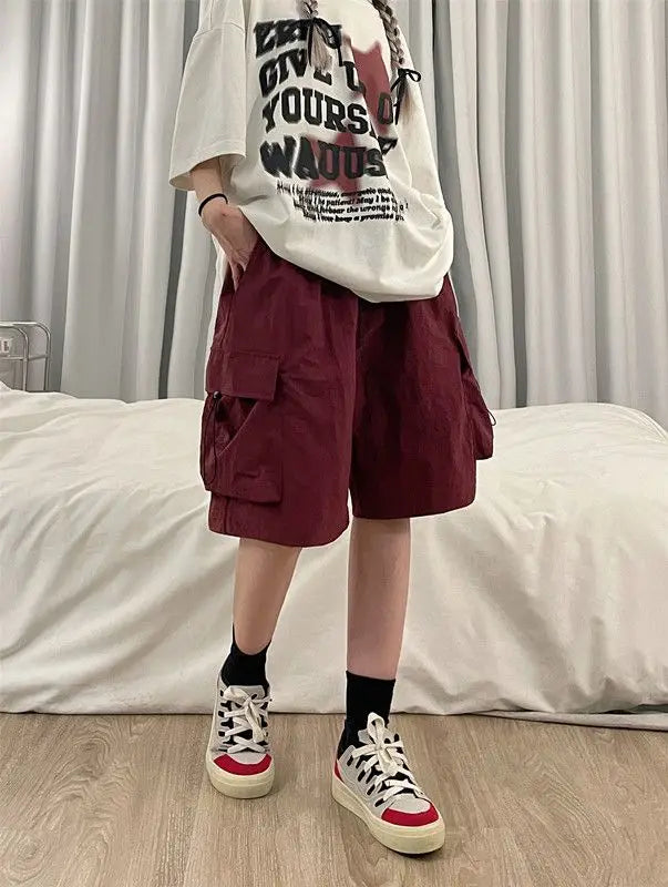 Women High Waist Cargo Shorts American Style Streetwear Summer Wide Leg Pants Fashion Female Big Pocket Loose Shorts