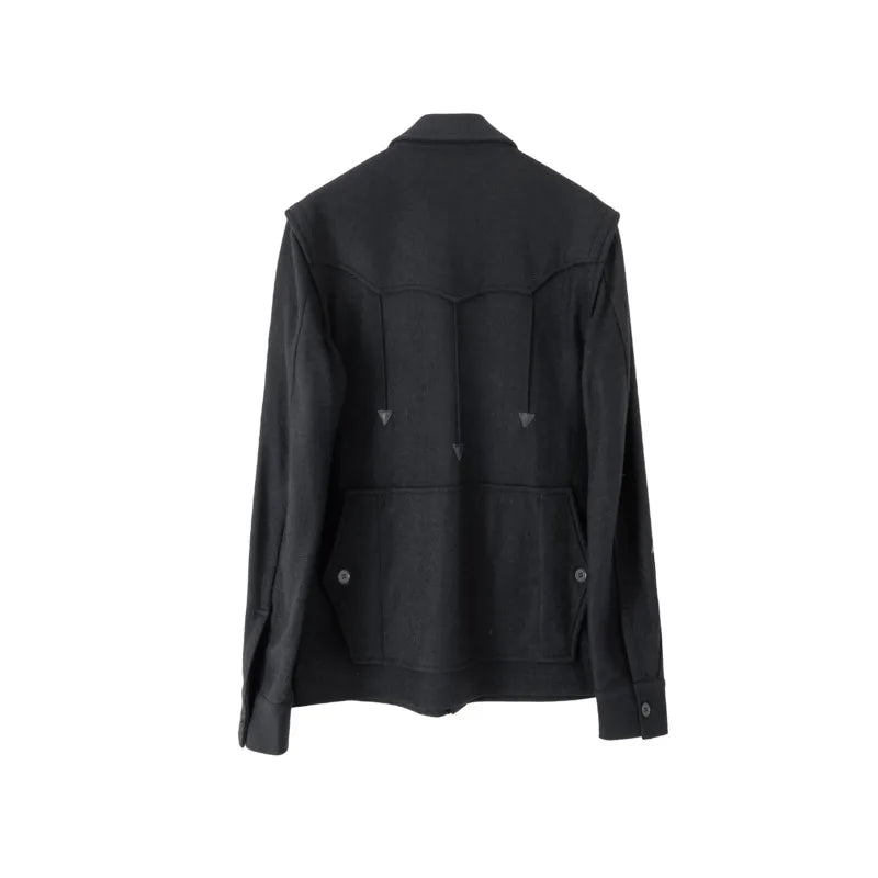 HKSH Spring Autumn Men's Tide Dark Punk Wool Deconstructed Leather Patchwork Jacket Fashion Vibe Vintage Y2K Gothic Coat HK27230