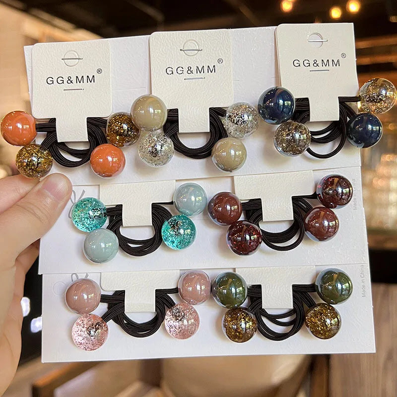 2pcs new children's hair accessories color collision hair ring hair rope lovely magic beads women's rubber band head rope