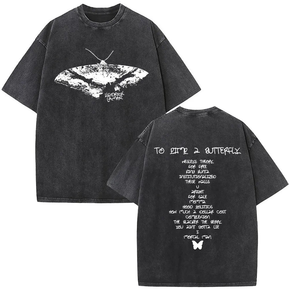 Kendrick Lamar To Pimp A Butterfly Graphic Vintage Washed T-shirts Men Fashion Hip Hop Retro Short Sleeve T Shirt Streetwear