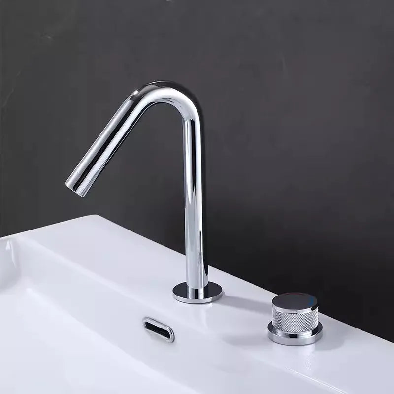 Tuqiu Bathroom Faucet Brass Widespread Brush Gold Basin Faucet Brass Sink Faucet 2 Hole Hot & Cold Wash Faucet Water Tap