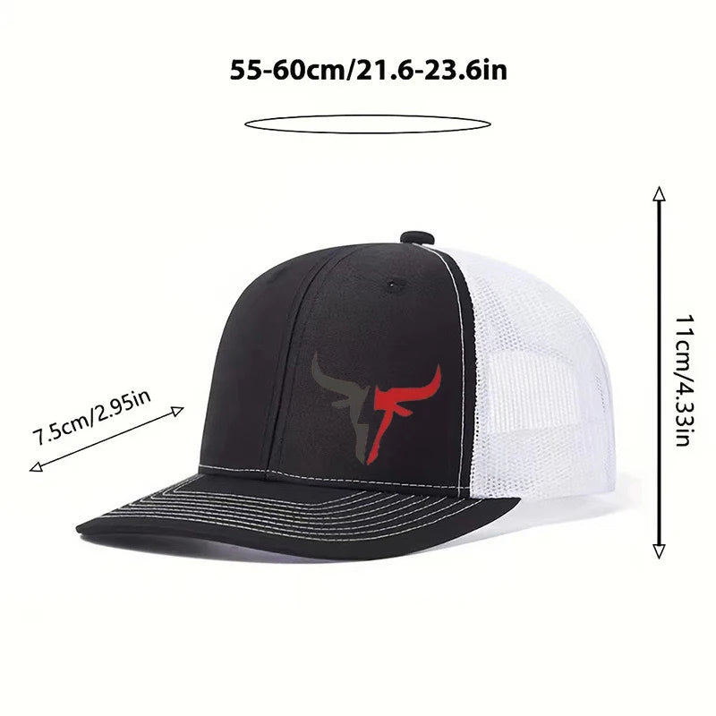 Breathable Adjustable Bull Head Print Baseball Cap - Lightweight Sun Hat for Outdoor Sports, Mesh Design，Perfect for Casual Wear
