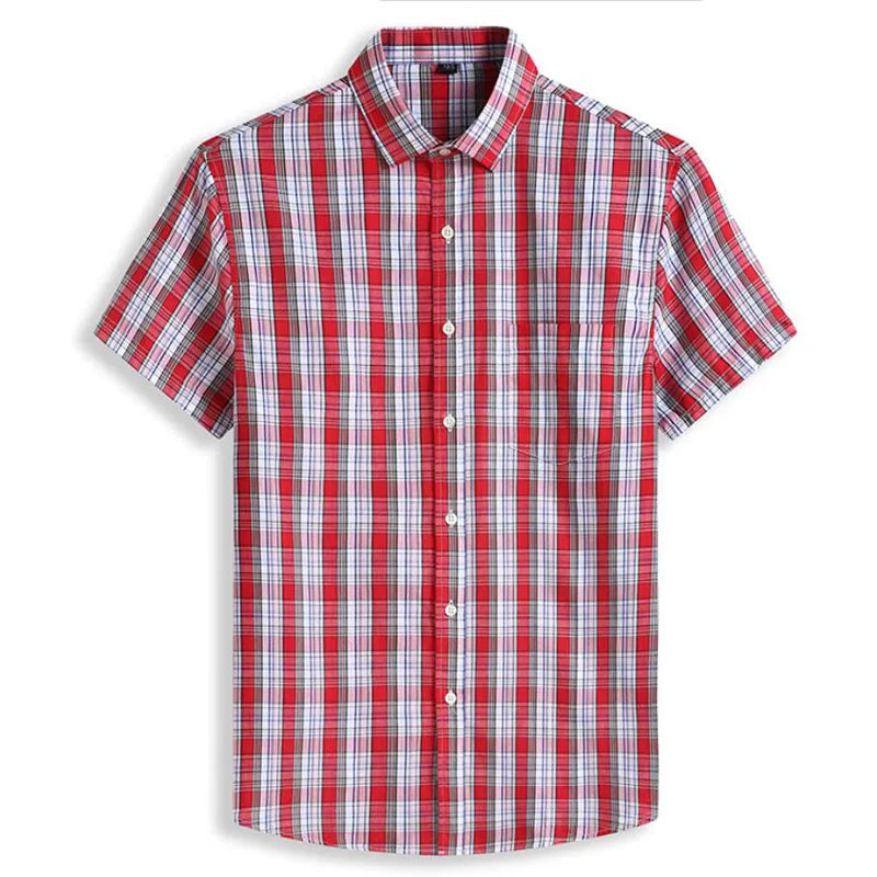 100% Cotton 5XL 6XL 7XL 8XL 12XL Men's Plus Size Shirts Fashion Casual Classic Style Comfortable Plaid Short Sleeve Shirt Male
