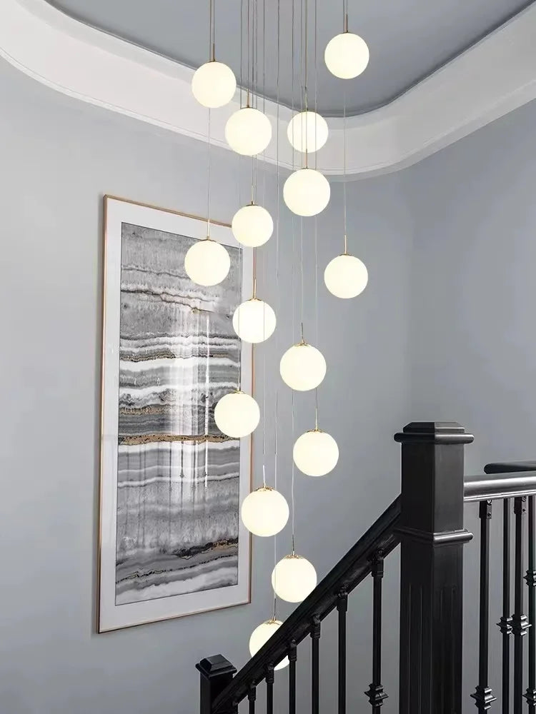 Stairs 2026 Modern Nordic LED Glass Chandelier Loft Duplex Living Room Lamp Hotel Lobby Long Chandelier Home Decorative Lighting