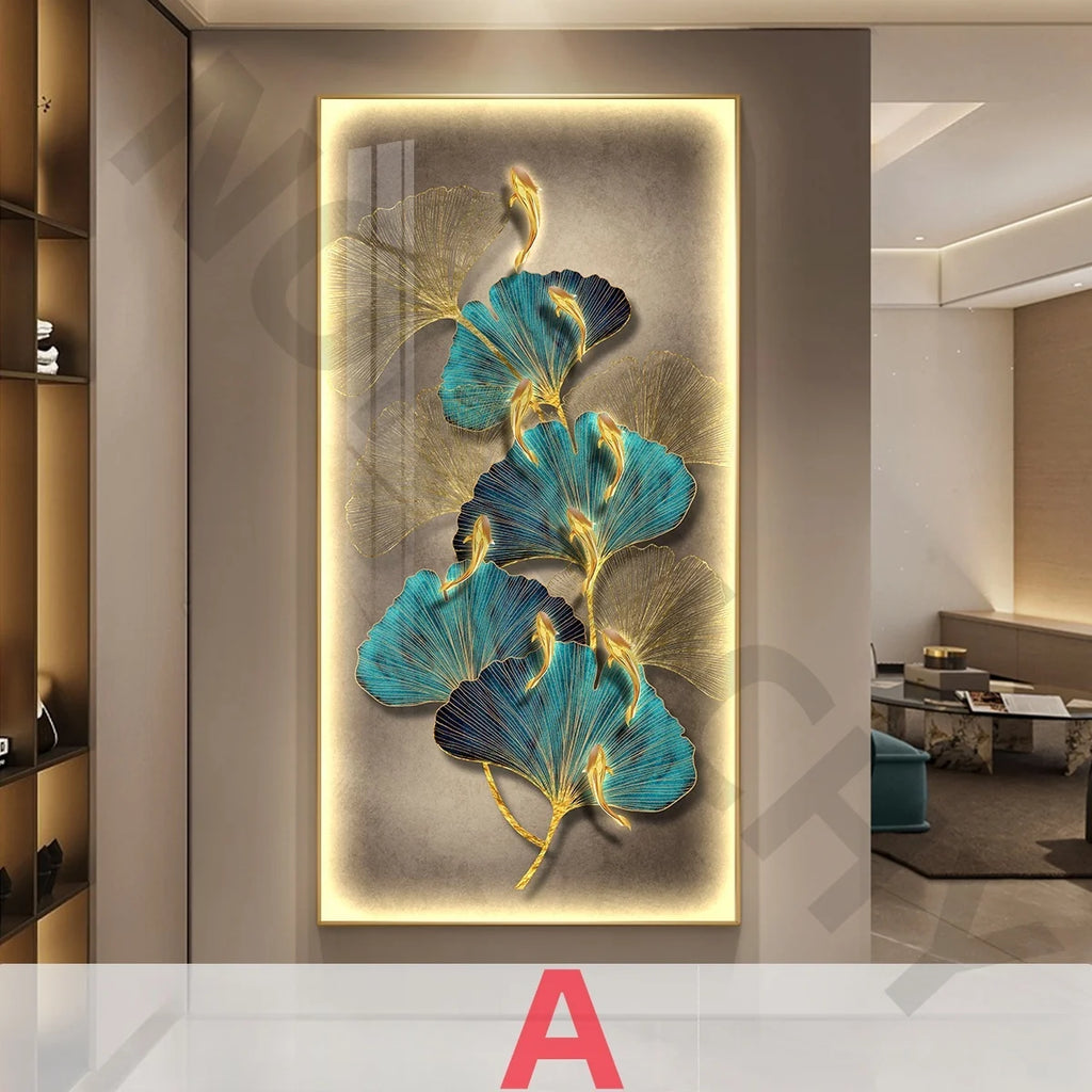 Led Light  Decorate living room dining room  orridor Bedroom staircase Simple Modern Hanging Painting Mural Ginkgo Mural Lamp