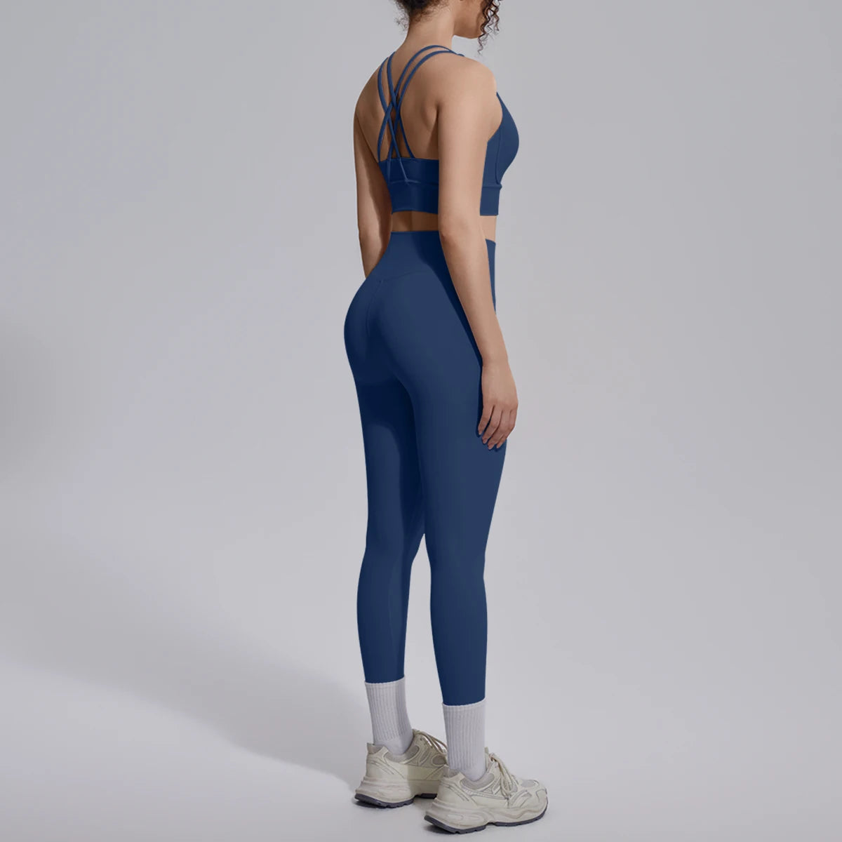 2PCS Yoga Set Summer Gym Sports Running Yoga Clothing Solid Color Cross Bra Workout Top High Waisted Quick Drying Fitness Pants