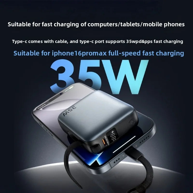 10,000mAh 35W Portable Power Bank – Built-In Cable