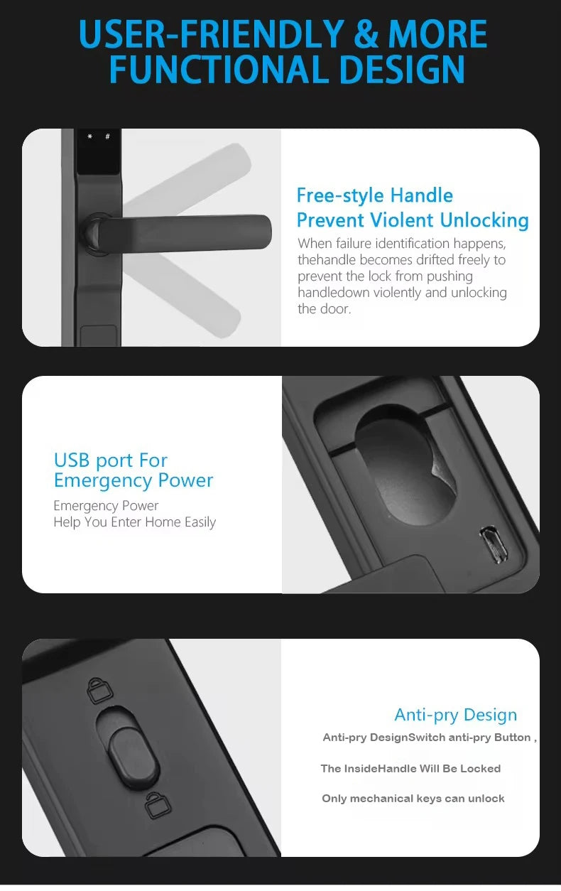 TUYA WIFI Waterproof Smart Door Lock Fingerprint APP Password RFID Card Keyless Digital Electronic Lock Aluminum/Glass Sliding