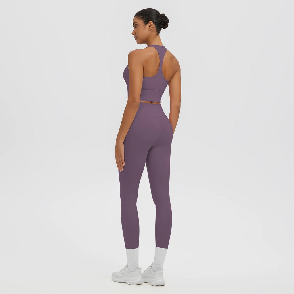 2PCS Women's Sports Pants Yoga Set Sexy Backless I-shaped Vest with Chest Pad Shock-absorbing Running Yoga Tank Top Yoga Pants