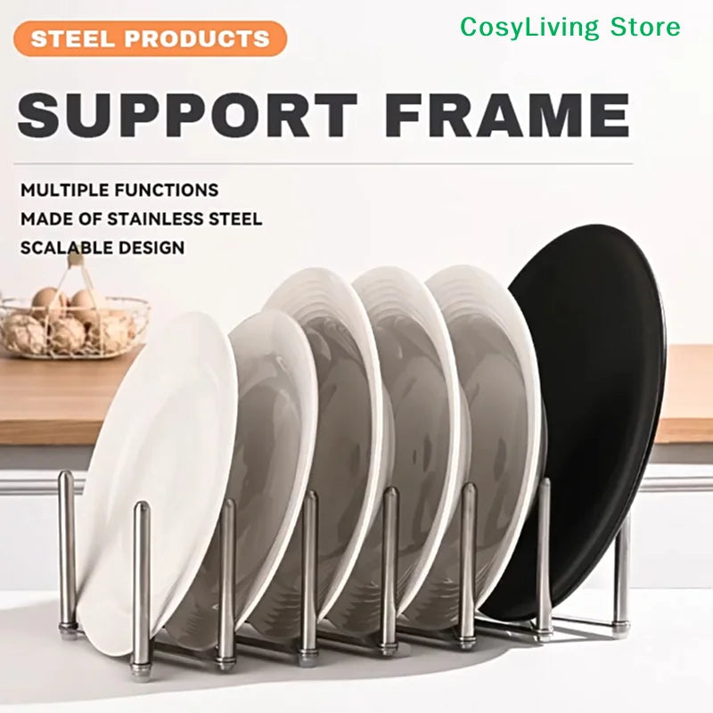 Retractable Foldable Stainless Steel Plate Dish Holder Shelf Pot Lid Rack Pan Lid Organizer Tableware Storage Kitchen Gadgets