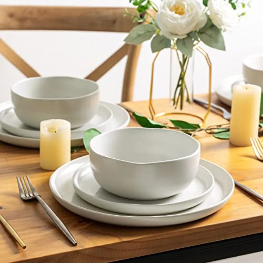 Ceramic Dinnerware Sets, Wavy Rim Stoneware Plates and Bowls Sets, Dishwasher and Microwave and Oven Safe Dishes set, pc