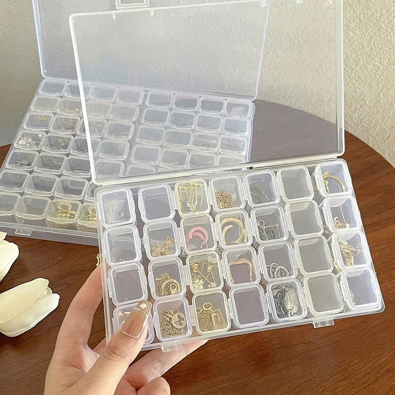 1 Pack 28/56 Transparent Jewelry Box Dustproof Multi-Compartment Storage Box for Earrings and Necklaces