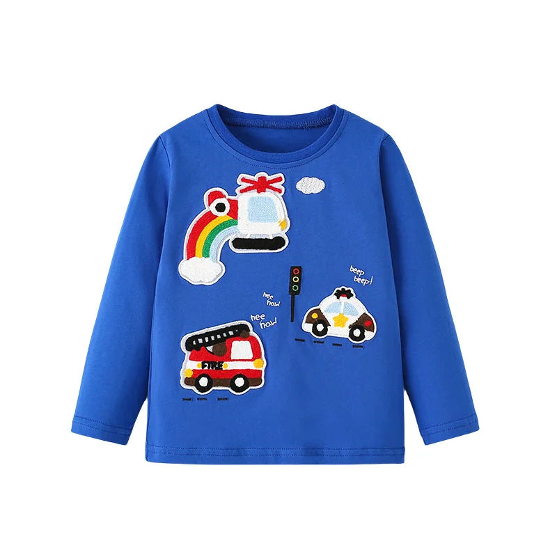 Jumping Meters 2-7T Boys T shirts Cars Embroidery Hot Selling Children's Clothing Long Sleeve Autumn Spring Blouses