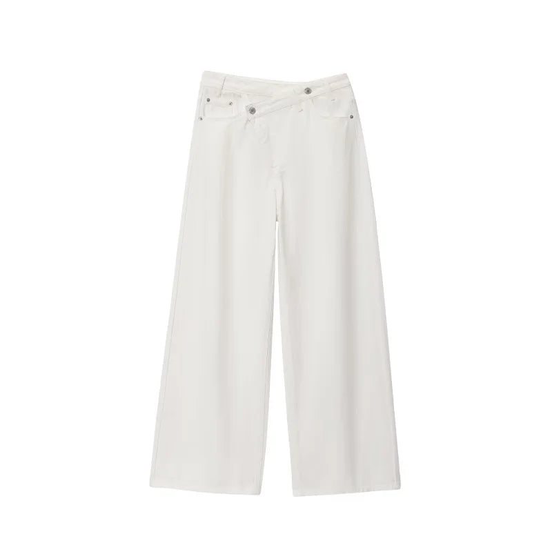 ETJ 2025 new women's basic classic all-match fashion cross waist high waist  wide leg jeans female 8197232
