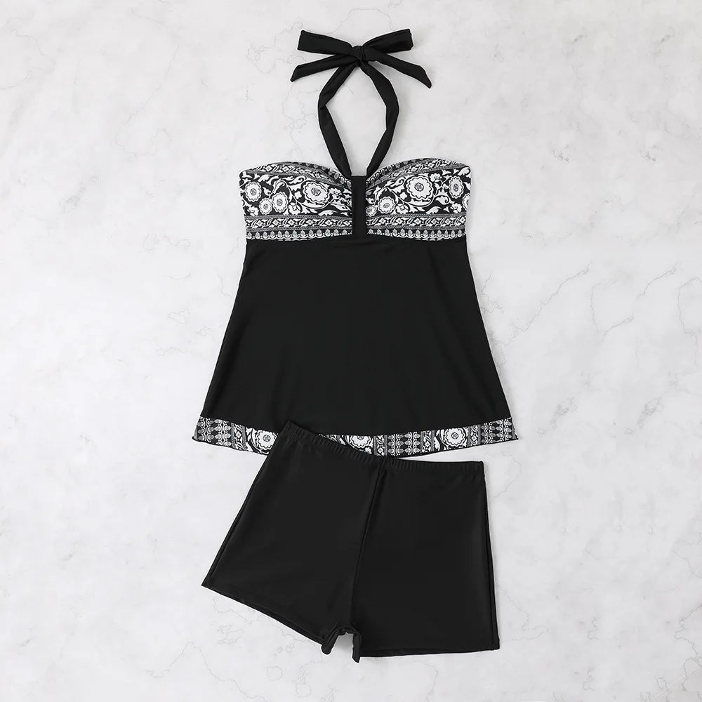 Women's Bathing Suit Two Pieces Halter Striped Print Tankini Set Summer Sexy Beach Wear High Waisted Swimwear Women Swimsuit XXL