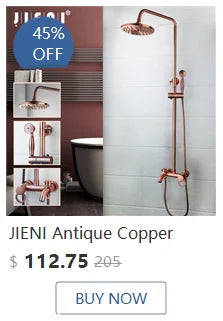 JIENI Bathroom Thermostatic Shower Faucet Set Antique Brass Wall Mounted Rainfall Shower Head W/ Single Handle Control Mixer Tap