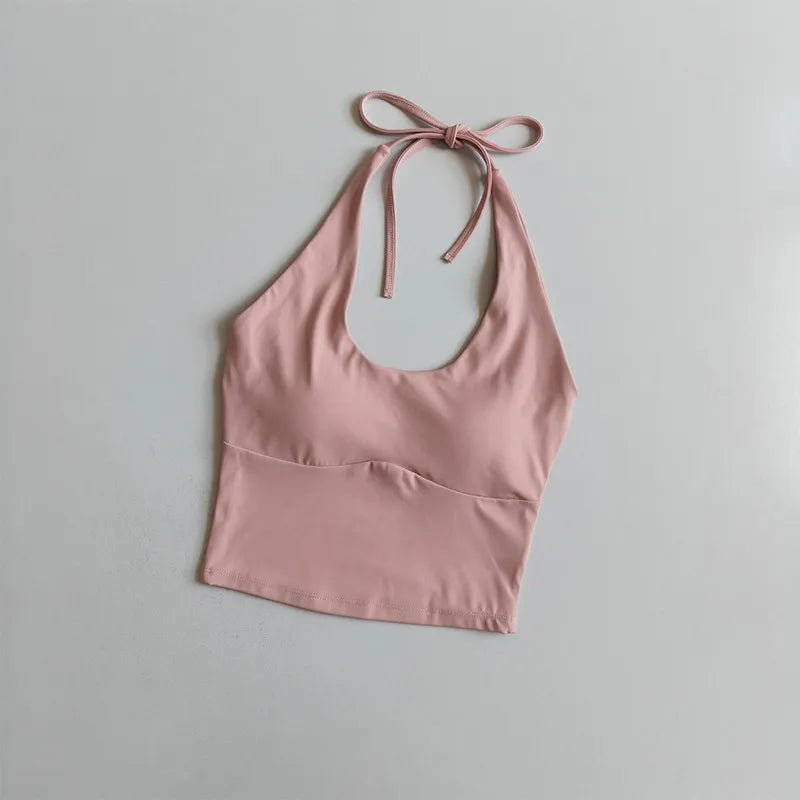 Women's Slimming Halter Neck Tube Top Yoga Vest One Cup Back Sling Fixed Gather Gym Outerwear for Summer Sexy Fitness Bras