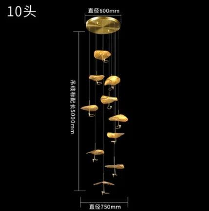 Mid century Stair Lotus light Luxury vintage lampshade Duplex Building Bedroom Living Room Tea Room Art  coffee bar lighting