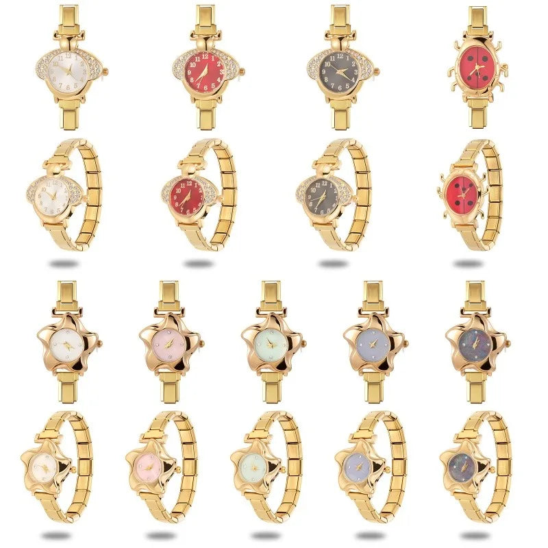 Irregular alloy case Arabic numeral classic dial Stars-shaped diamond-encrusted fashion Stainless Steel Bracelet ladies watch